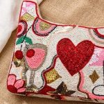 Heart and Lipstick Beaded Shoulder Bag