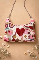 Heart and Lipstick Beaded Shoulder Bag