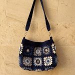 Navy Crochet Granny Square Shoulder Bag