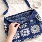 Navy Crochet Granny Square Shoulder Bag