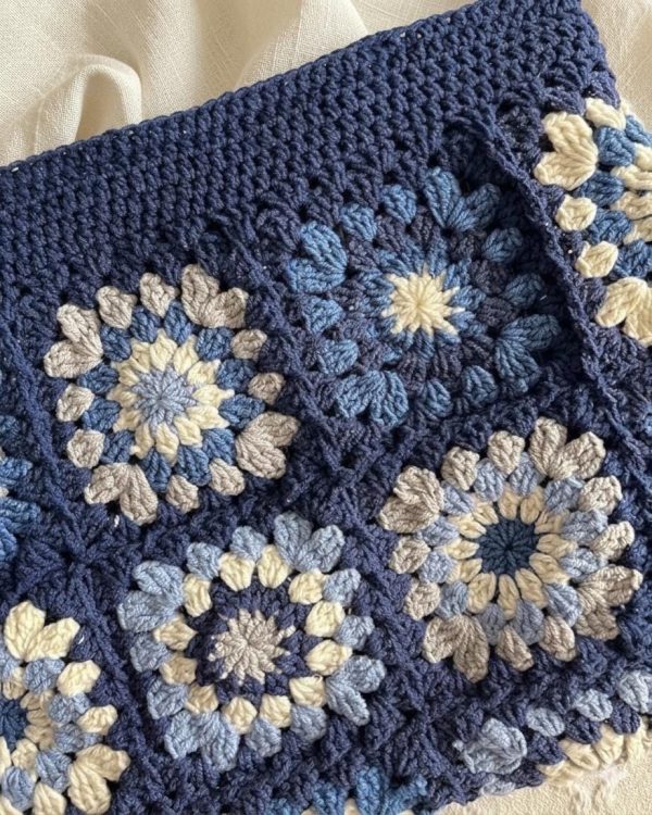 Navy Crochet Granny Square Shoulder Bag
