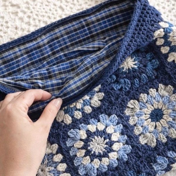 Navy Crochet Granny Square Shoulder Bag