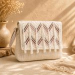 Beige Beaded Fringe Crossbody Bag