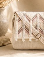 Beige Beaded Fringe Crossbody Bag