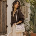 Beige Beaded Fringe Crossbody Bag