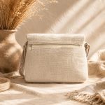 Beige Beaded Fringe Crossbody Bag
