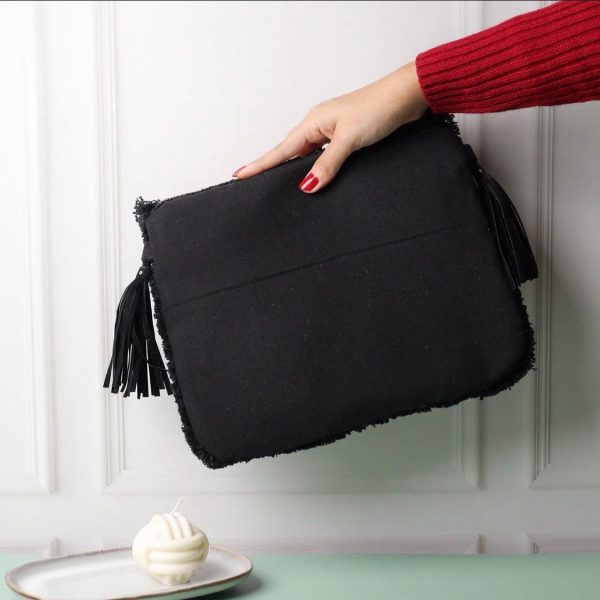 Black Beaded Fringe Shoulder Bag