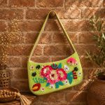 Green Floral Beaded Shoulder Bag