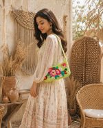 Green Floral Beaded Shoulder Bag