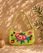 Green Floral Beaded Shoulder Bag