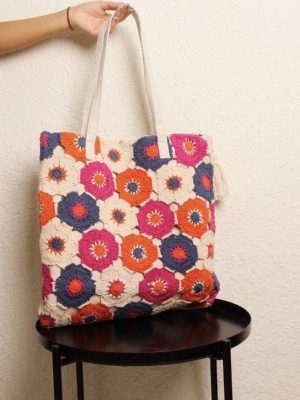 Colorful Floral Crochet Tote Bag