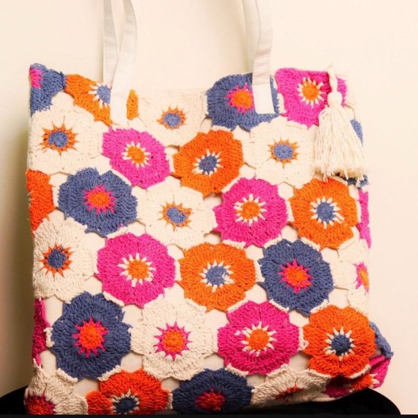 Colorful Floral Crochet Tote Bag