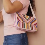 Colorful Striped Beaded Shoulder Bag