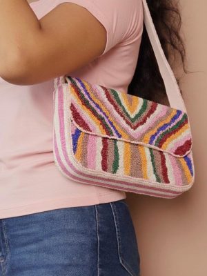 Colorful Striped Beaded Shoulder Bag