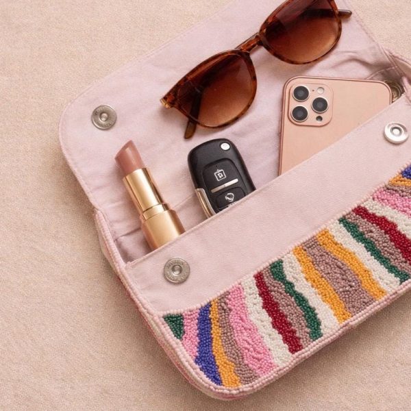 Colorful Striped Beaded Shoulder Bag