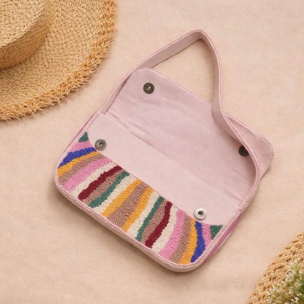Colorful Striped Beaded Shoulder Bag