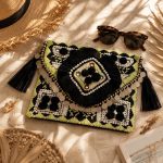 Black Embroidered Tassel Clutch Bag
