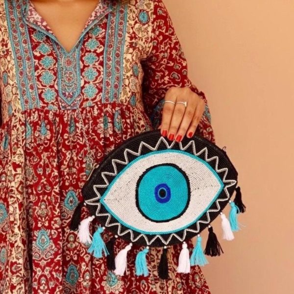 Evil Eye Beaded Clutch Bag