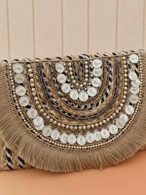Bohemian Coin Fringe Clutch Bag