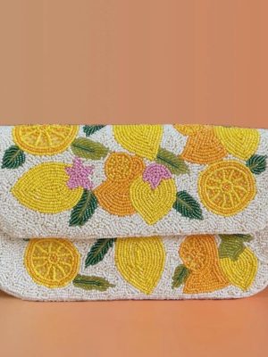 Citrus Fruit Beaded Clutch Bag