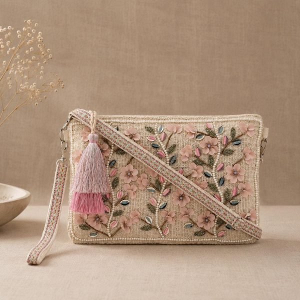 Blush Floral Embroidered Crossbody Bag