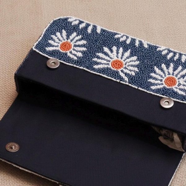 Navy Daisy Beaded Shoulder Bag