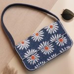 Navy Daisy Beaded Shoulder Bag