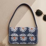 Navy Daisy Beaded Shoulder Bag