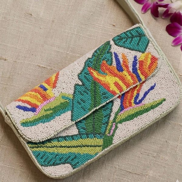 Tropical Floral Beaded Shoulder Bag