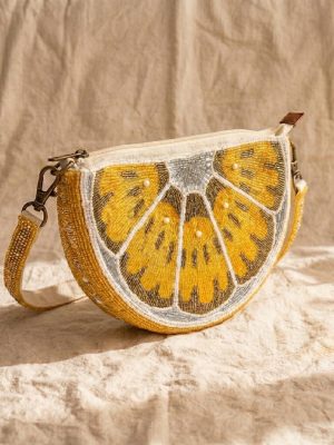 Yellow Citrus Beaded Wristlet Bag