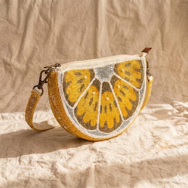 Yellow Citrus Beaded Wristlet Bag