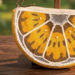 Yellow Citrus Beaded Wristlet Bag