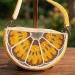Yellow Citrus Beaded Wristlet Bag