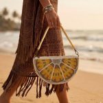 Yellow Citrus Beaded Wristlet Bag