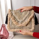 Beige Beaded Fringe Shoulder Bag